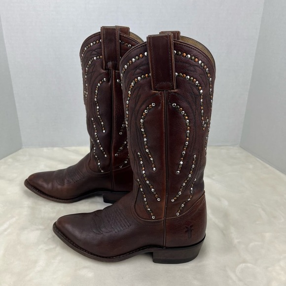 Frye Billy Studded Leather Cowboy Boots Women's Western Festival Brown Sz 6B - Picture 4 of 16